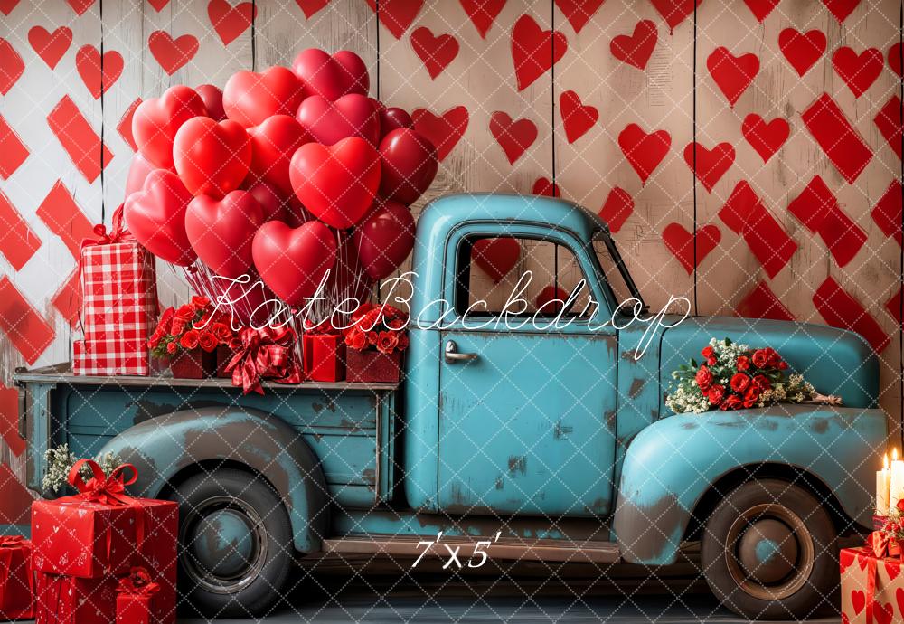 Lightning Deal #1 Kate Valentine's Blue Truck Heart Balloon Backdrop Designed by Emetselch