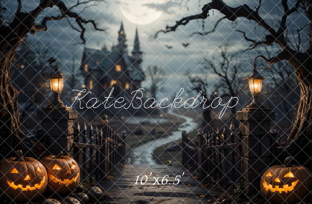 Kate Halloween Forest Wooden Bridge Dark Castle Backdrop Designed by Emetselch