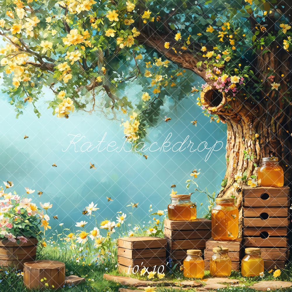 Kate Spring Honey Bee Tree Honeycomb Backdrop Designed by Emetselch