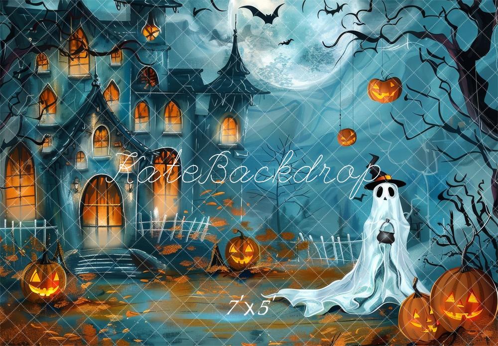 Halloween Cartoon Ghost Pumpkin Kasteel Foto Achtergrond Designed by Lidia Redekopp