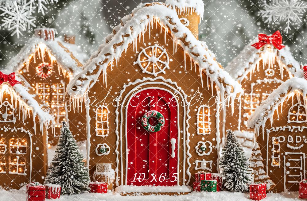 Kate Christmas Gingerbread Houses Snowy Backdrop Designed by Emetselch