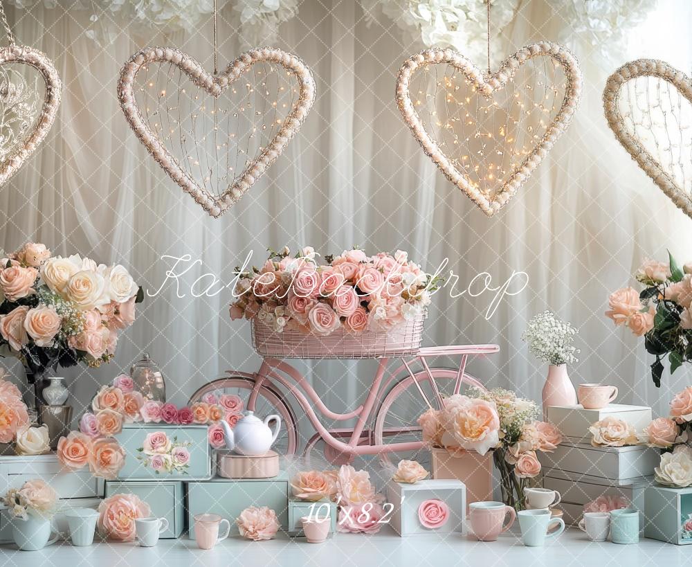 Kate Valentine Heart Floral Bicycle Backdrop Designed by Mini MakeBelieve