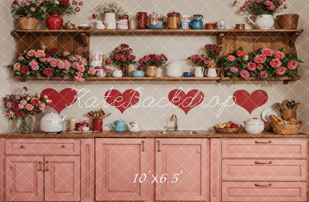 TEST Kate Valentine Kitchen Floral Red Heart Backdrop Designed by Emetselch