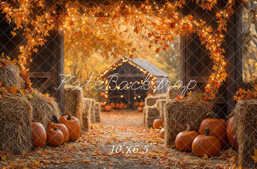 Kate Fall Maple Leaf Barn Pumpkin Straw Pile Backdrop Designed by Emetselch