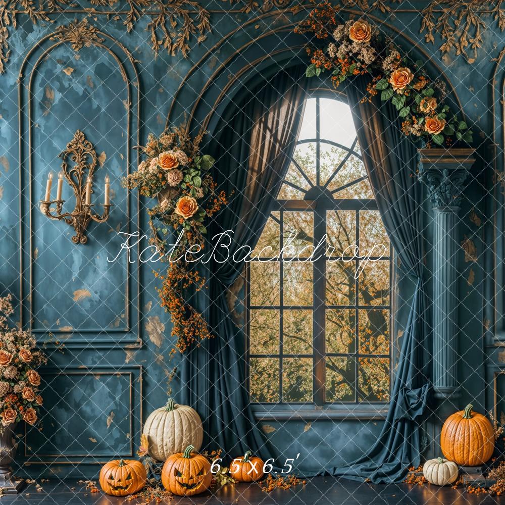 Fall Vintage Blue Wall Arch Window Foto Achtergrond Designed by Emetselch