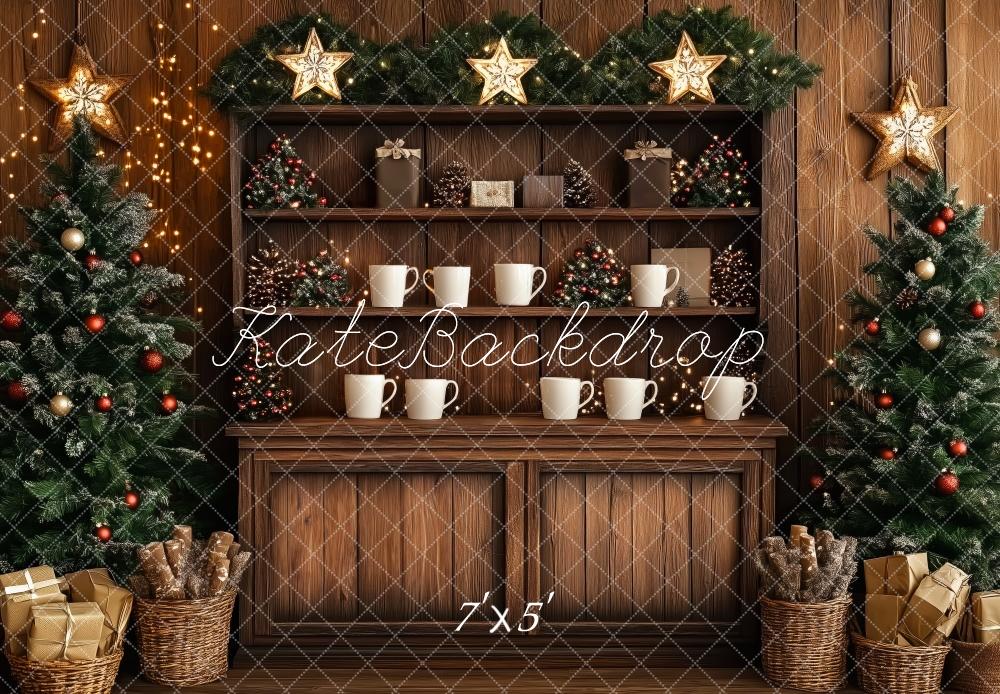 Estrellas de árbol de Navidad Rustic Wood Cabinet Backdrop Designed by Patty Roberts