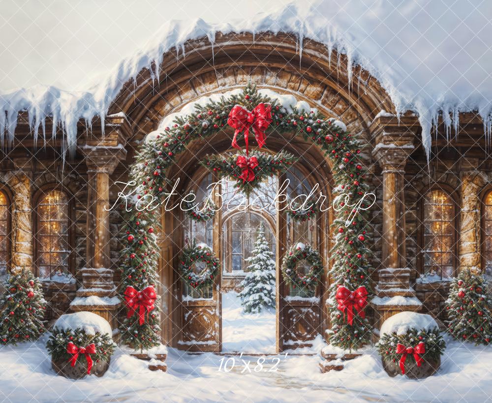 Kerst Golden Vintage Arch Castle Gate Foto Achtergrond Designed by GQ