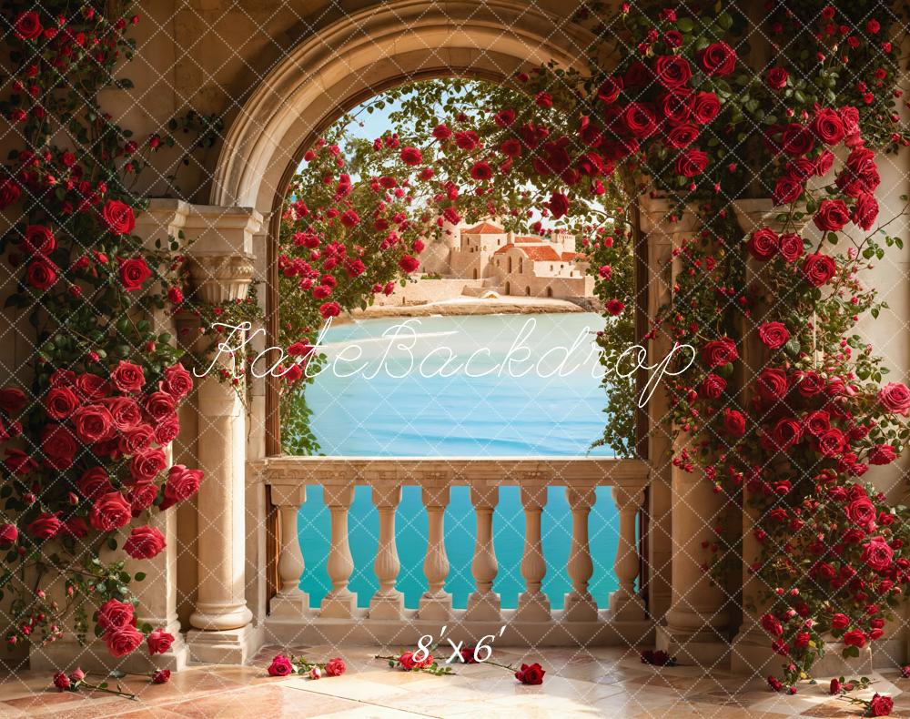 Kate Valentine Roses Arch Balcony Lake Backdrop Designed by Emetselch