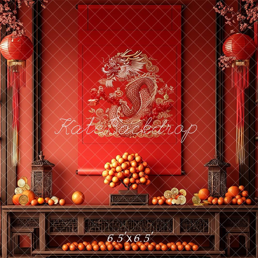 TEST Kate Lunar New Year Dragon Red Backdrop Designed by Mini MakeBelieve