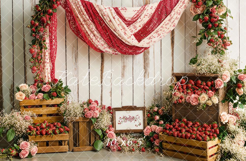 Kate Spring Strawberry Floral Rustic Drapery Backdrop Designed by Emetselch