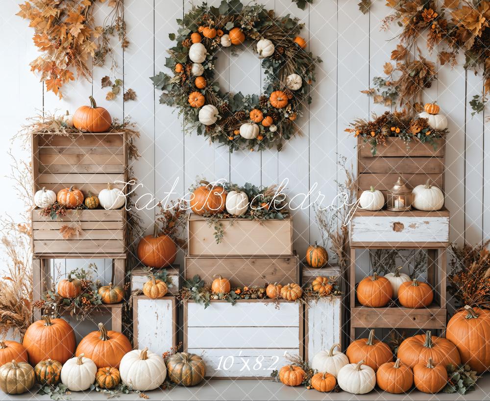 Corona de calabazas de otoño Wood Box Backdrop Designed by Emetselch