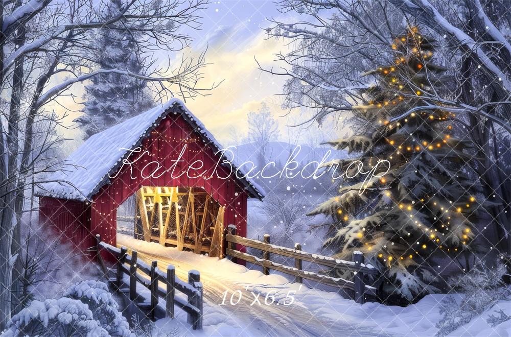 Kate Christmas Red Barn Bridge Backdrop Designed by Lidia Redekopp