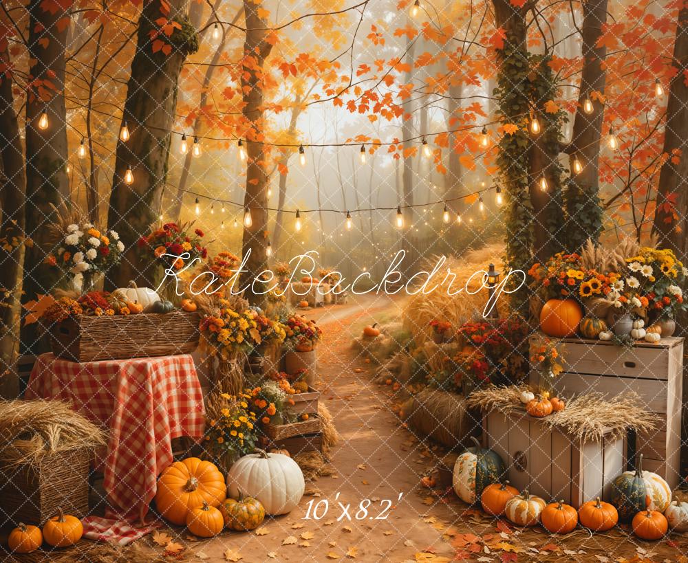 Kate Halloween Outdoor Maple Forest Pumpkin Path Backdrop Designed by Emetselch