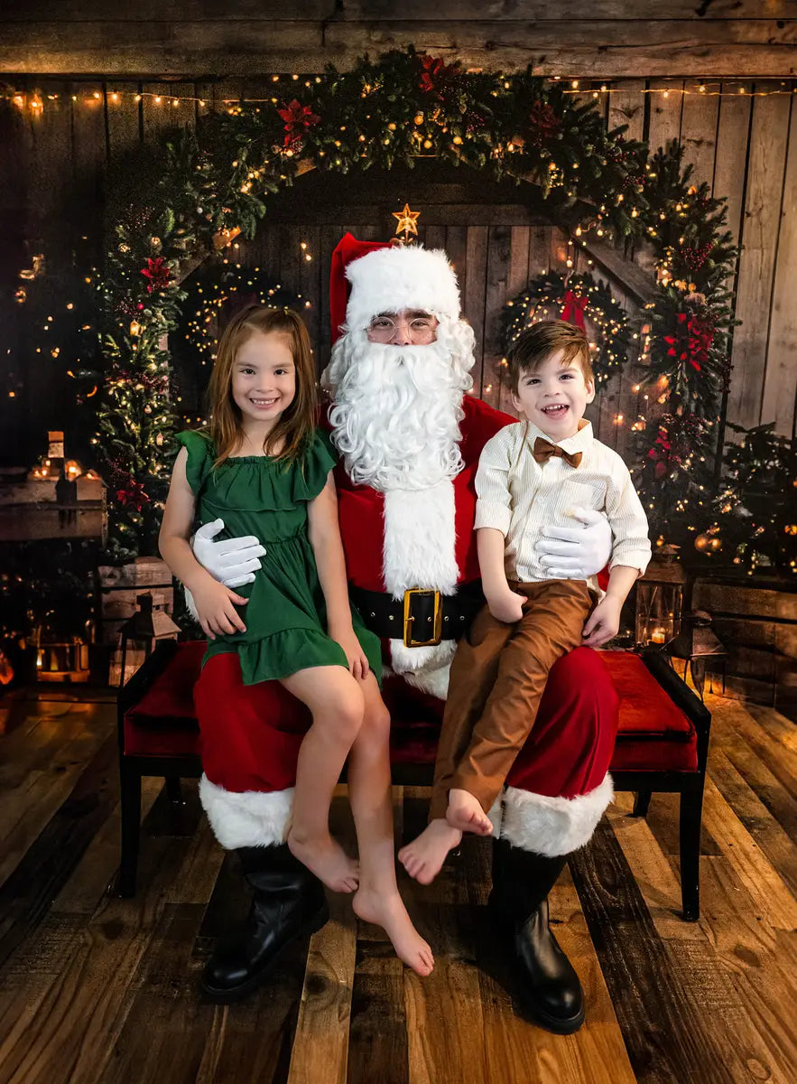 Kate Christmas Night Dark Brown Wooden Arched Barn Door Backdrop Designed by Chain Photography