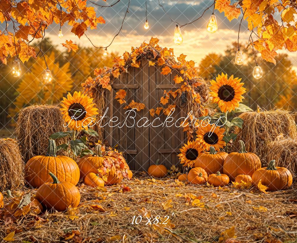 Fondo de granero de calabaza de otoño y girasol diseñado por Emetselch