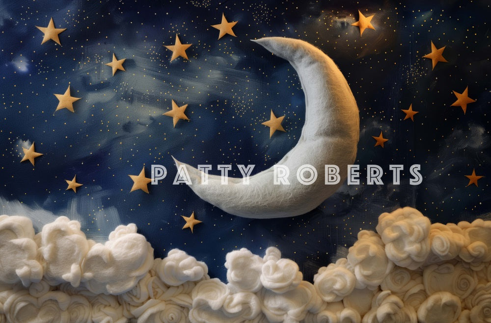 Fondo de Nubes Blancas de Fantasía con Estrellas y Luna Diseñado por Patty Robert