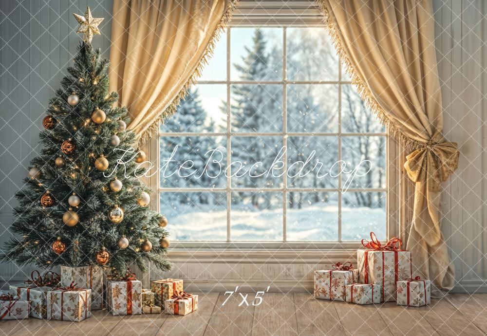 Kate Christmas Tree Window Curtains Gifts Backdrop Designed by Emetselch