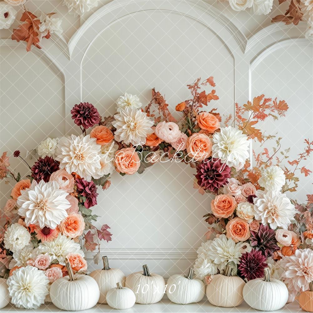 Arco de Flores de Otoño Calabaza Blanca Fondo Diseñado por Patty Roberts