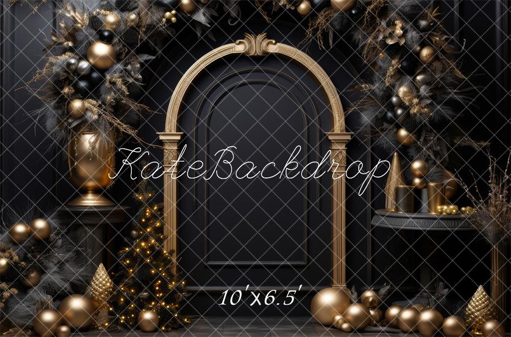 Kate Christmas Black Golden Arch Tree Backdrop Designed by Lidia Redekopp