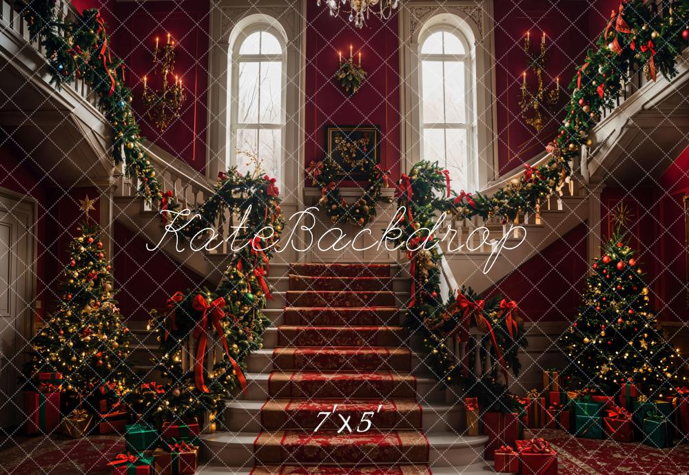 Fondo de Escalera Grand Retro Rojo de Árbol de Navidad diseñado por Emetselch