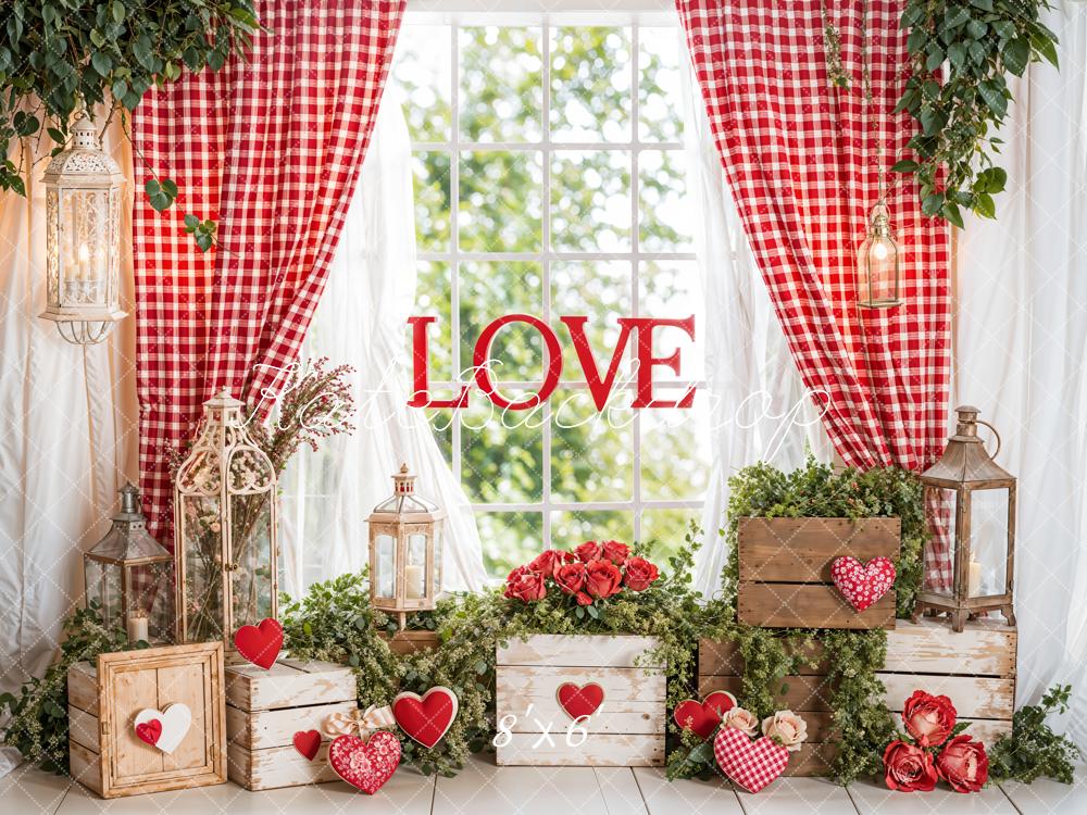 Lightning Deal #1 Kate Valentine's Day Love Rustic Window Wood Backdrop Designed by Emetselch