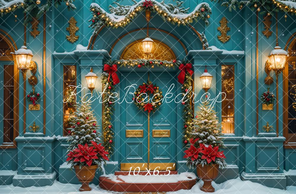 Kate Christmas Dark Green Retro Arch House Backdrop Designed by Emetselch