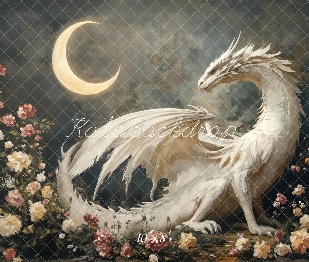 Fantasy Dragon Moon Floral Foto Achtergrond Designed by Emetselch