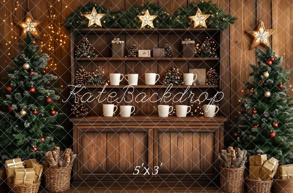 Estrellas de árbol de Navidad Rustic Wood Cabinet Backdrop Designed by Patty Roberts