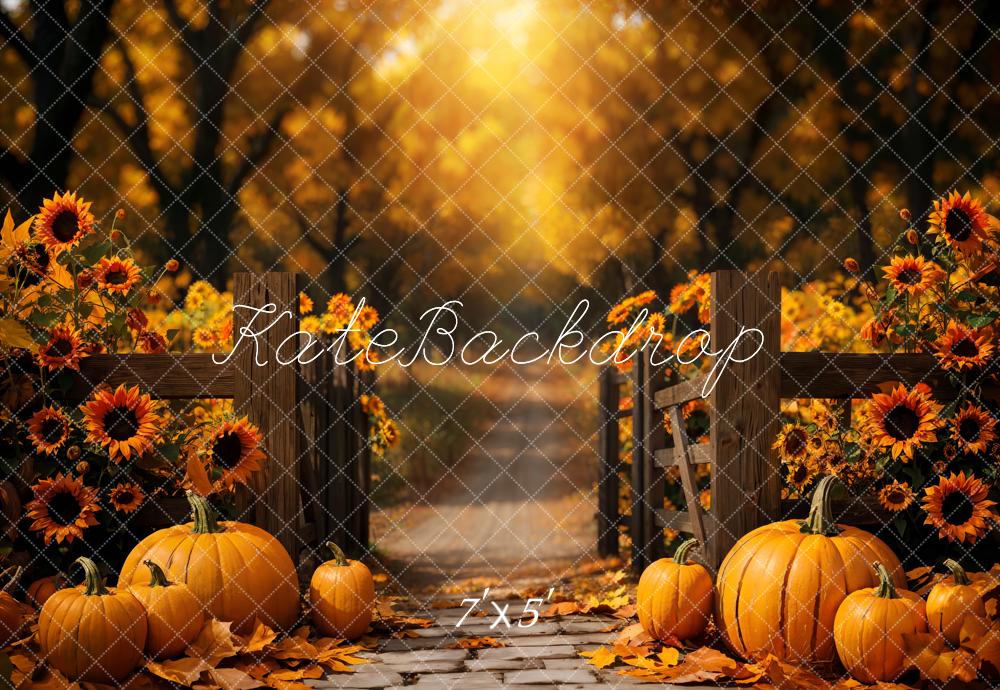 Kate Fall Pumpkin Sunflower Forest Path Backdrop Designed by Emetselch