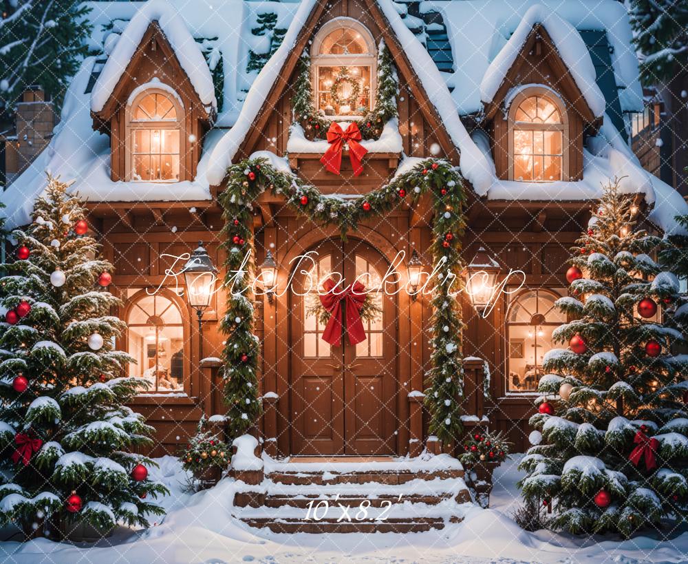 Fondo de Casa Marrón en el Bosque Exterior de Navidad Diseñado por Emetselch