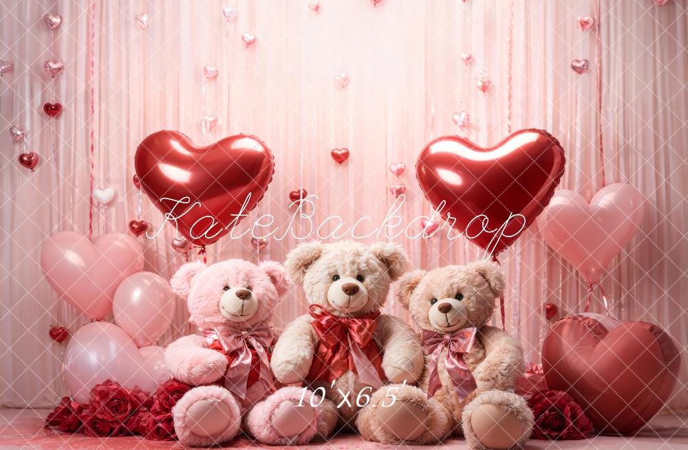 Kate Valentine's Day Teddy Bears Heart Balloon Backdrop Designed by Emetselch