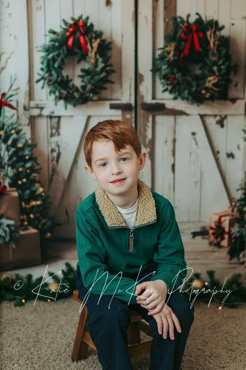 Kate Christmas White Shabby Barn Door Backdrop Designed by Emetselch