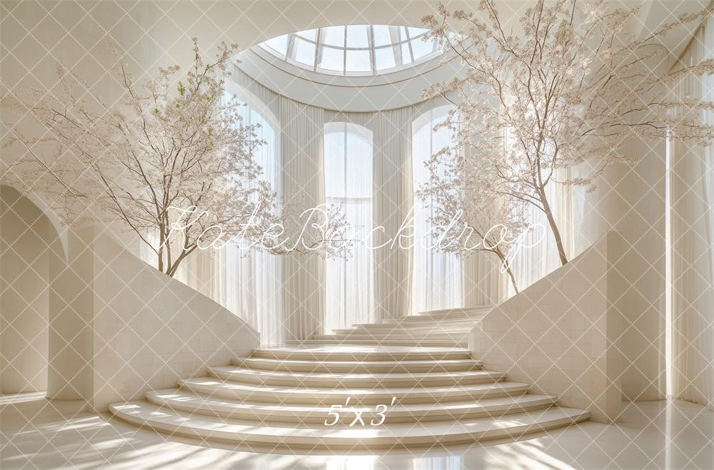 Fondo de arco de escaleras en cascada elegante beige diseñado por Mini MakeBelieve