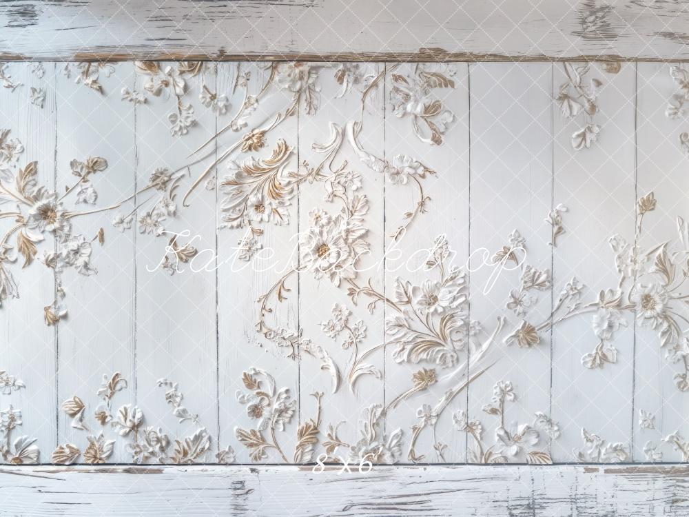 Kate Vintage Floral White Wooden Floor Backdrop Designed by Mini MakeBelieve