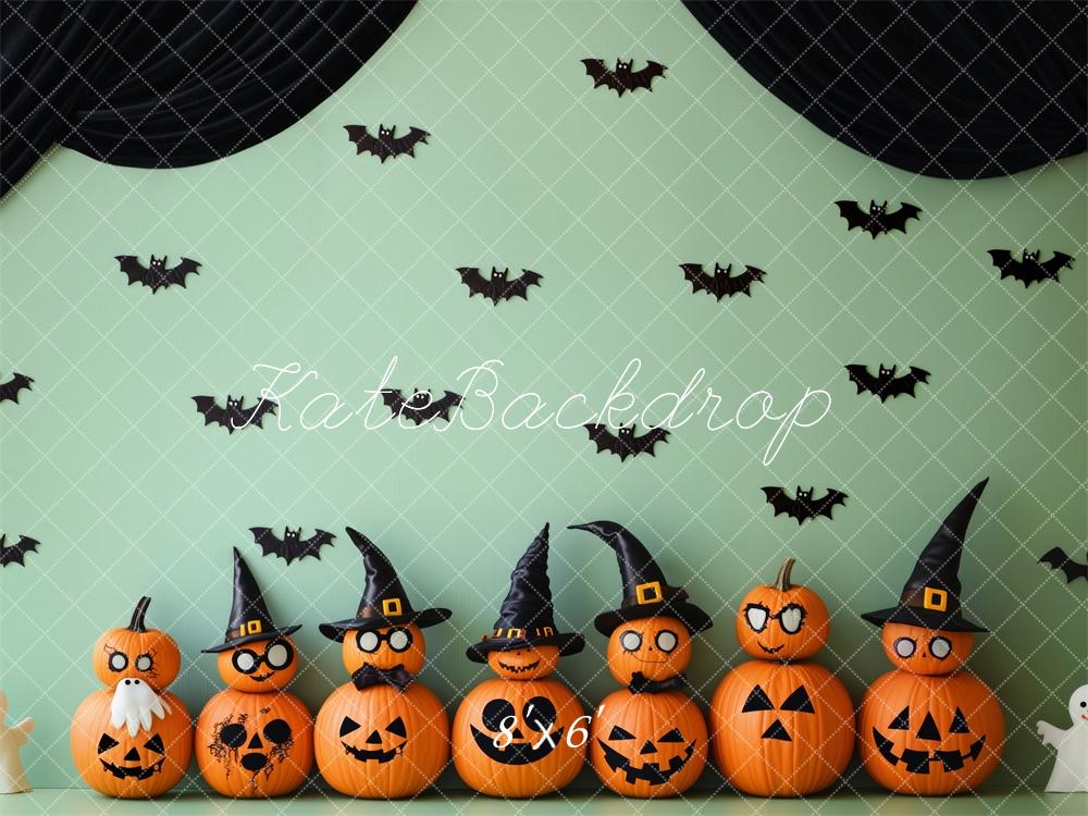 Calabazas de Halloween Murciélagos Cortinas Negras Fondo Diseñado por Patty Roberts