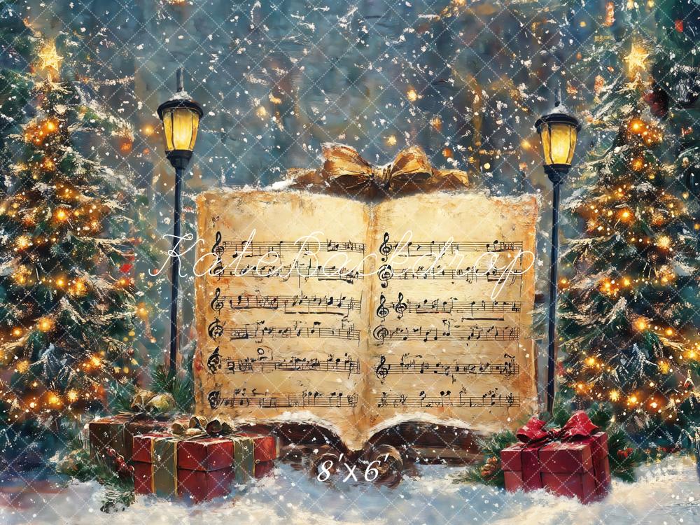 Partitura de árbol de Navidad Snow Backdrop Designed by GQ