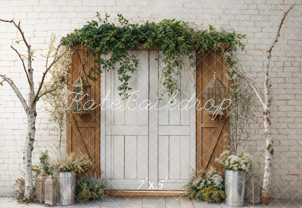 Kate Spring Rustic Door Greenery Tree Backdrop Designed by Emetselch