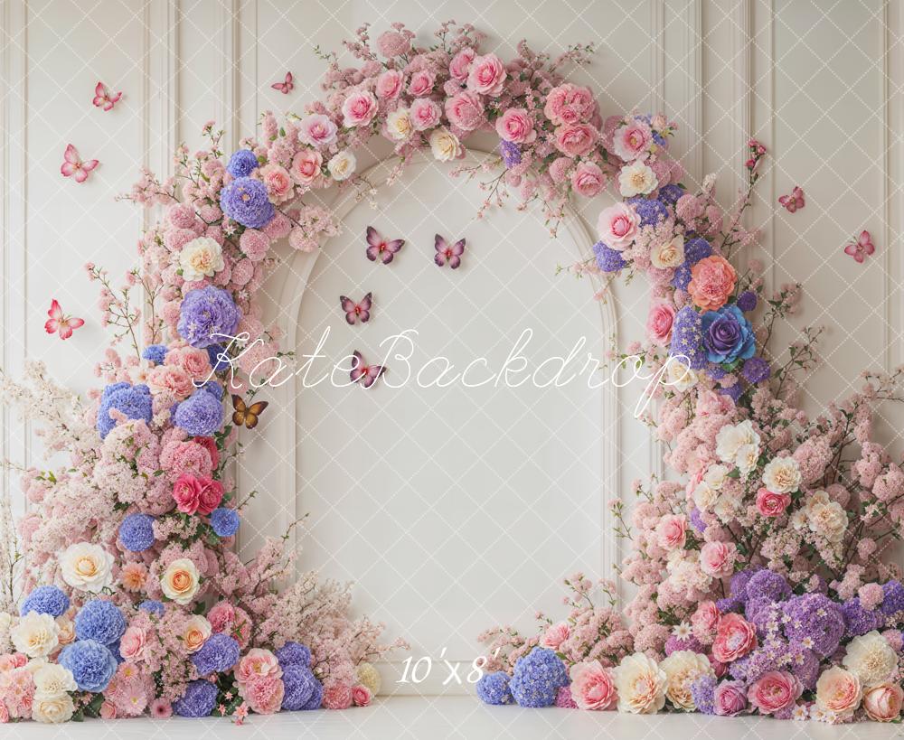 Kate Spring Flower Arch Butterfly White Backdrop Designed by Emetselch