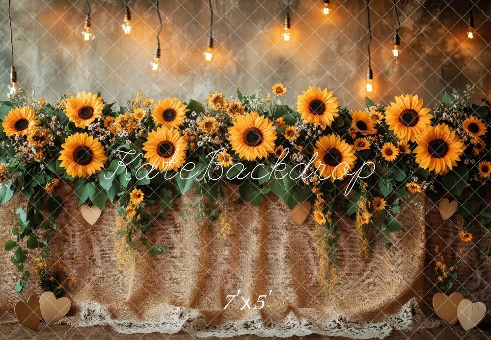 Kate Sunflower Garland Lights Rustic Backdrop Designed by Patty Roberts