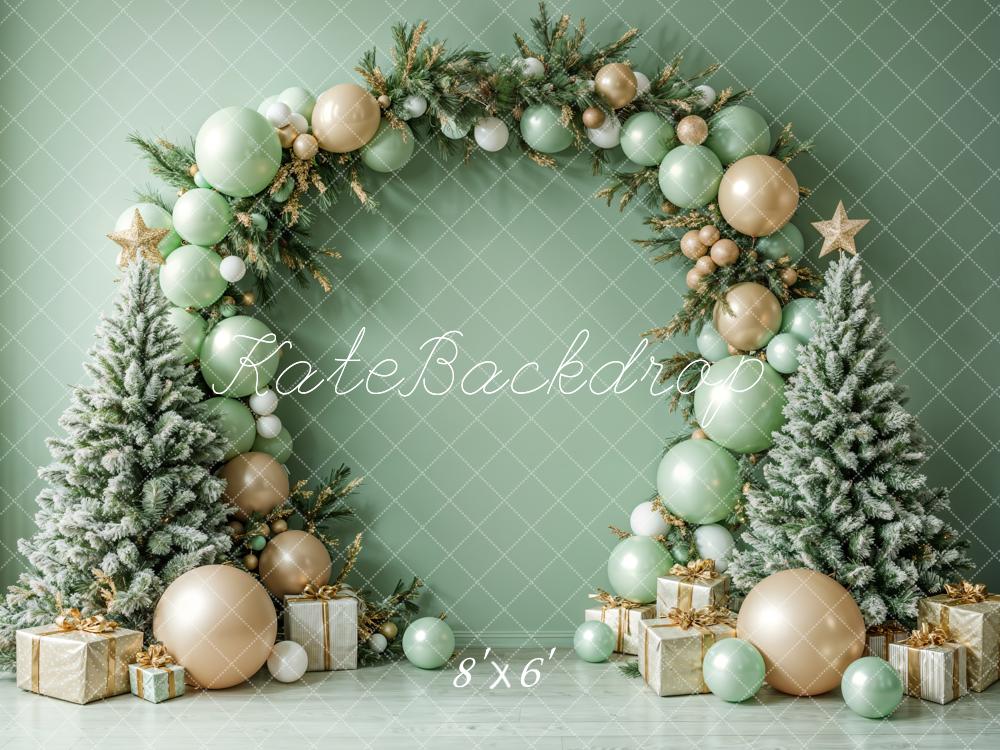 Kate Christmas Green Balloon Arch Trees Backdrop Designed by Emetselch