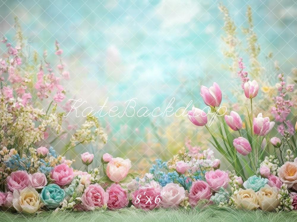 Kate Spring Floral Pastel Tulips Garden Backdrop Designed by Emetselch