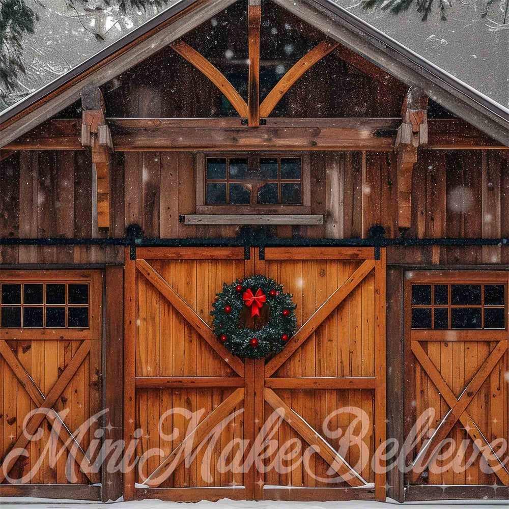 Kate Winter Forest Christmas Brown Cabin Backdrop Designed by Mini MakeBelieve