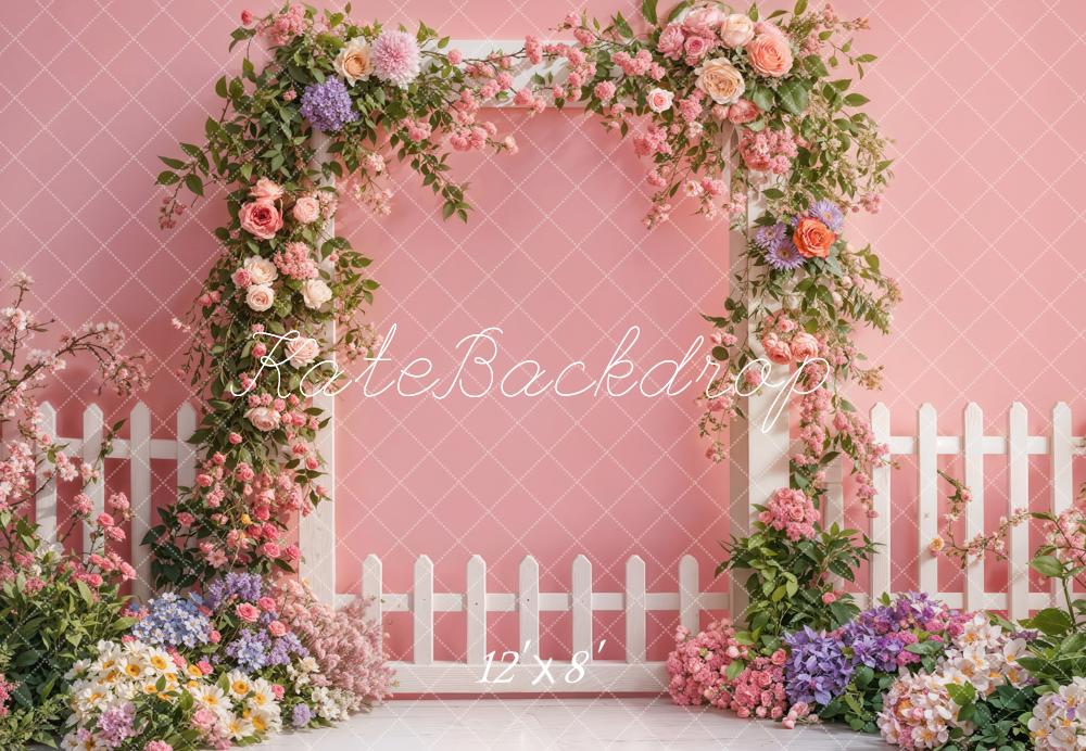 Kate Spring Flower Arch Fence Pink Backdrop Designed by Emetselch