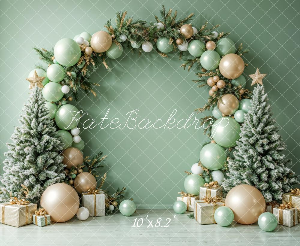 Kate Christmas Green Balloon Arch Trees Backdrop Designed by Emetselch