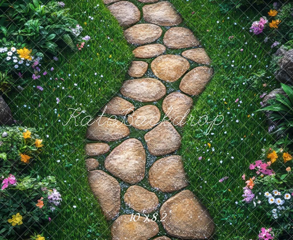 Fondo de jardín de camino de piedra de primavera diseñado por Mini MakeBelieve