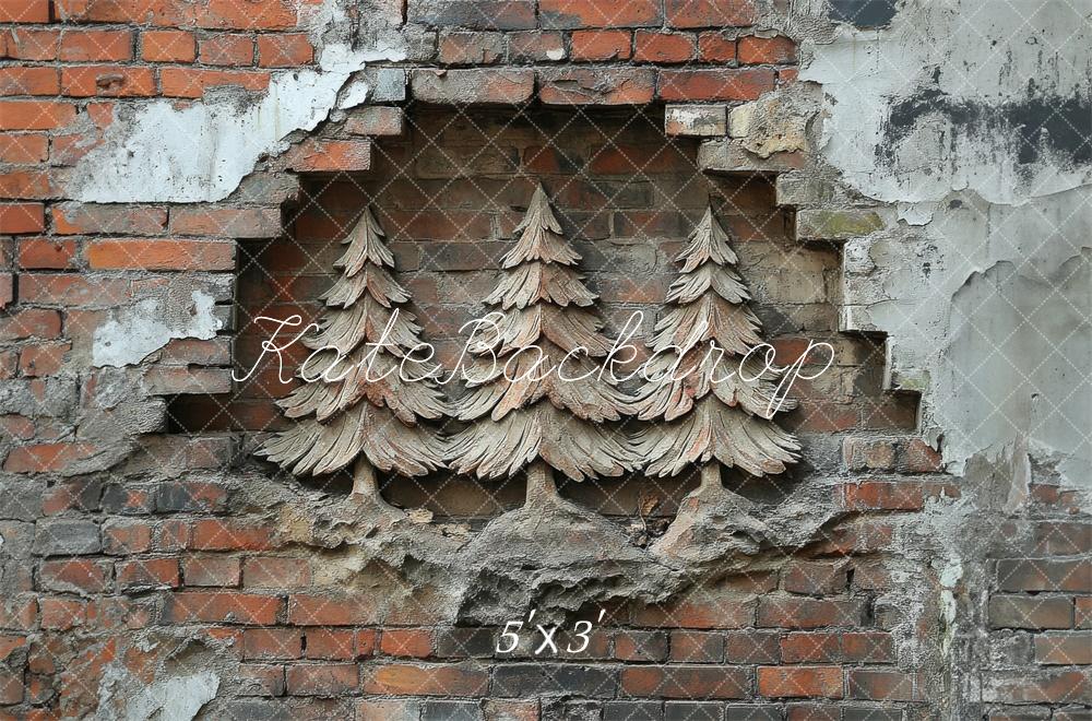 Kate Christmas Carved Trees in Brick Wall Backdrop Designed by Megan Leigh Photography