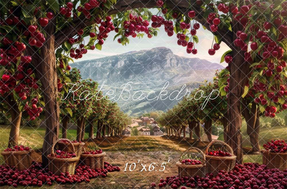 Cherry Orchard Arch Mountain Foto Achtergrond Designed by Mini MakeBelieve