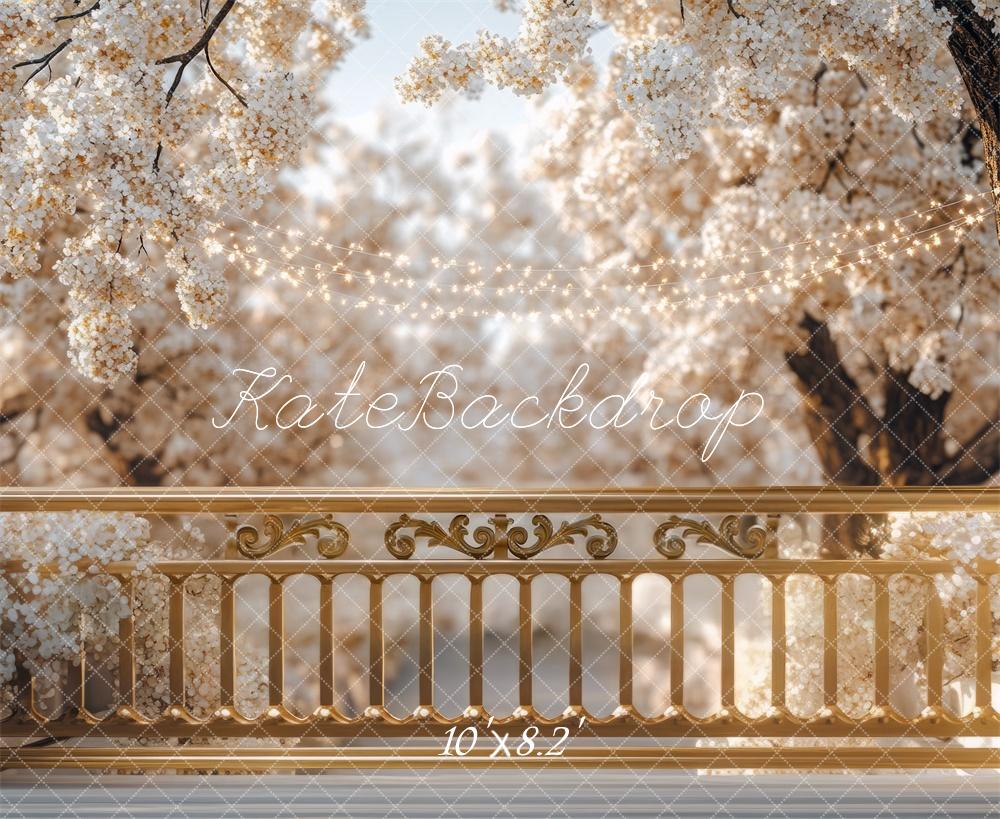 Kate Mother's Day Spring Blossom Balcony Golden Backdrop Designed by Mini MakeBelieve