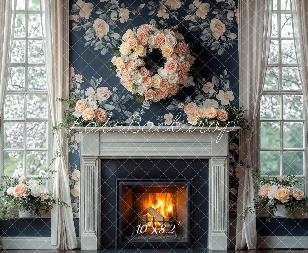 Kate Spring Floral Fireplace Window Backdrop Designed by Mini MakeBelieve