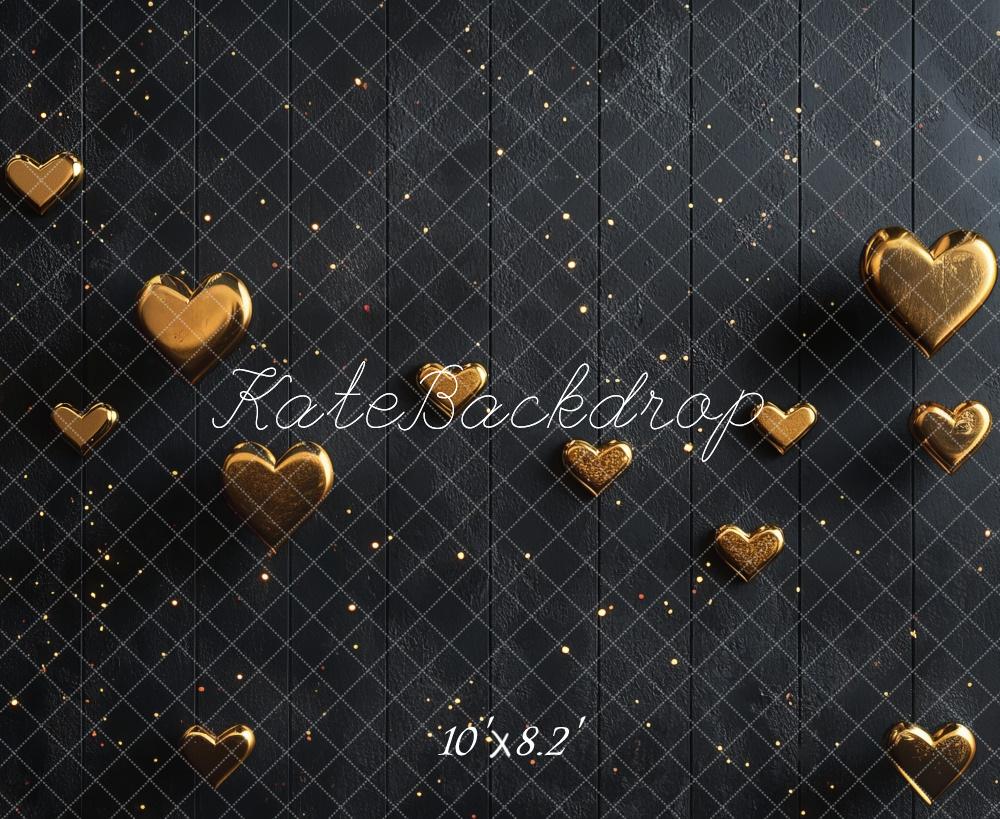 Kate Valentine Golden Hearts Black Floor Backdrop Designed by Mini MakeBelieve